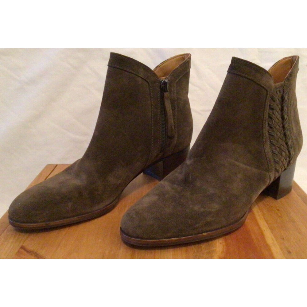 Franco Sarto Chenille Suede Leather Ankle Bootie Boots Braid Olive SZ 7.5 ~892A